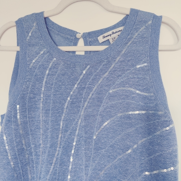 Tommy Bahama sequin embellished tank top linen blend, blue Size S - Picture 4 of 9
